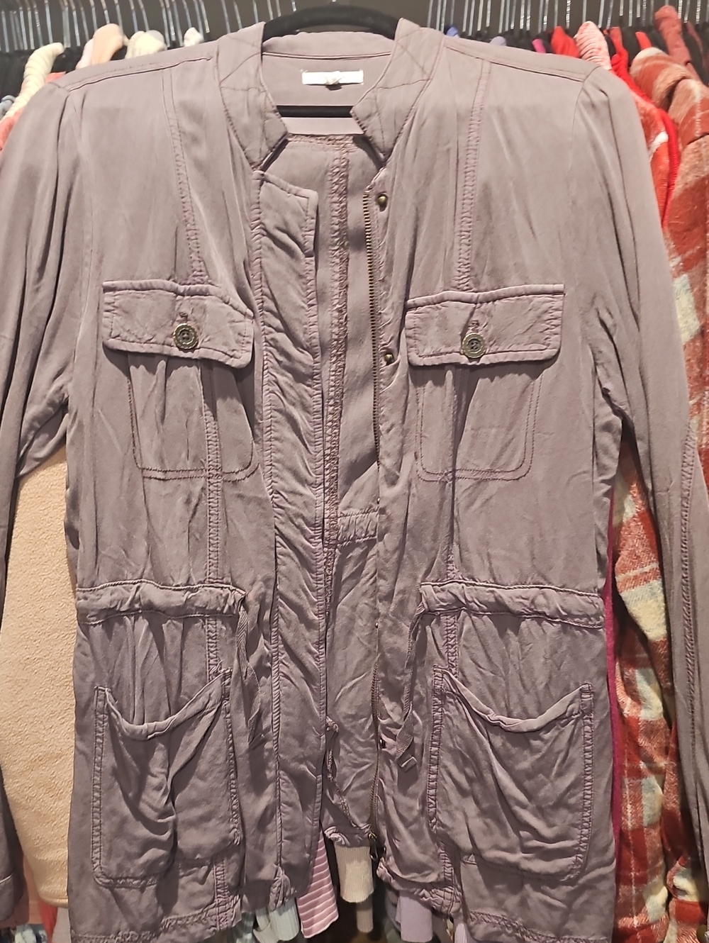 Maurices Jacket Womens Medium Purple Utility Cinch Waist Pockets Snap Zip